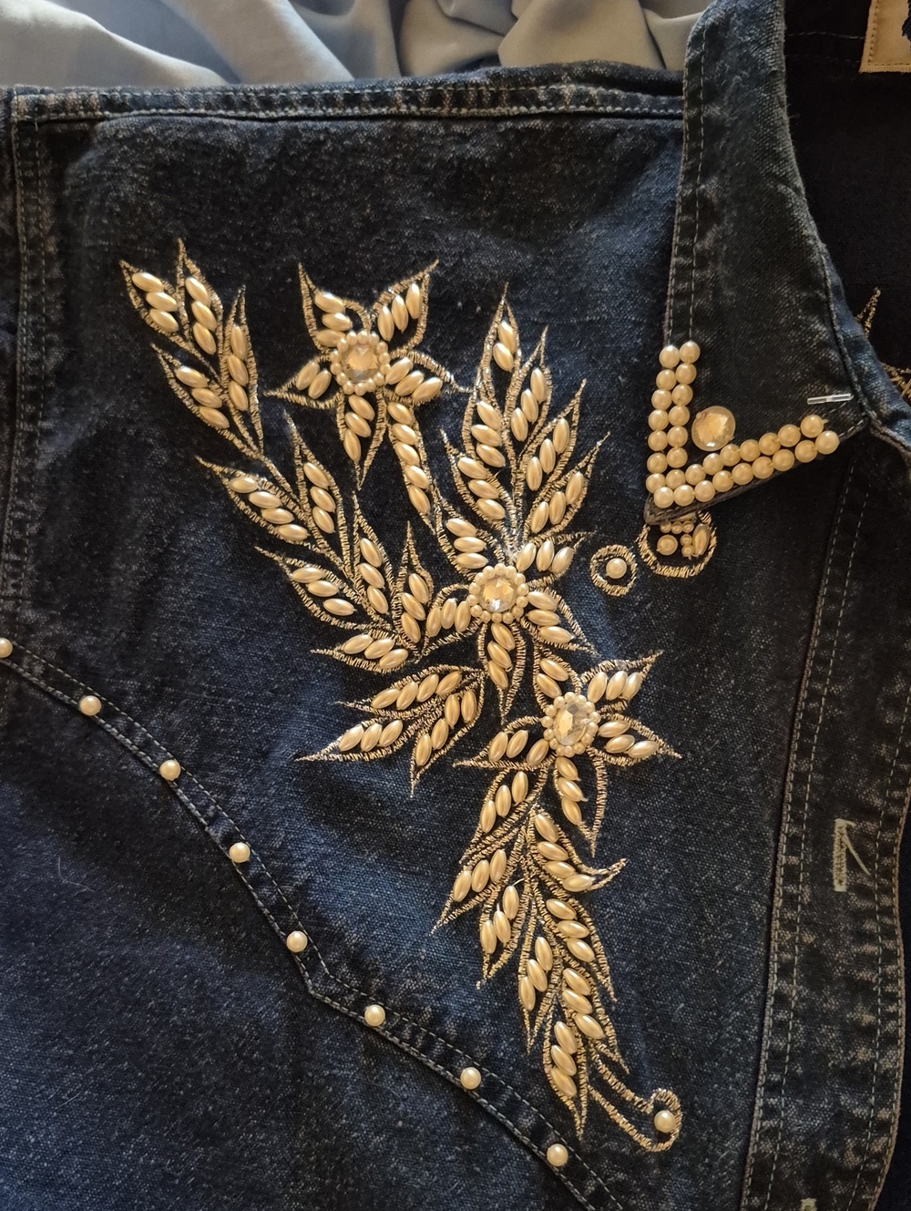 Embroidered Denim Western Shirt - Blue - Picture 10 of 11